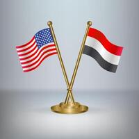 USA and Yemen table flag relation, with gradient background vector