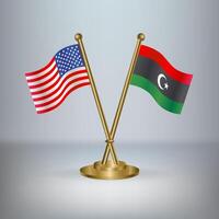 USA and Libya table flag relation, with gradient background vector