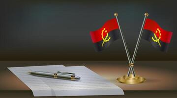 Angola table flag on a dark gradient color background table. Illustration vector