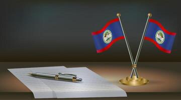 Belize table flag on a dark gradient color background table. Illustration vector
