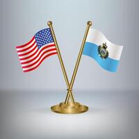 USA and San Marino table flag relation, with gradient background vector