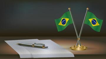 Brazil table flag on a dark gradient color background table. Illustration vector