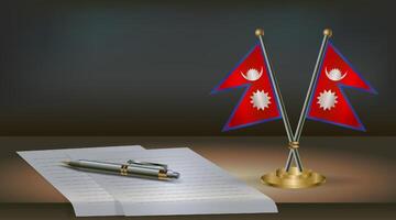 Nepal table flag on a dark gradient color background table. Illustration vector
