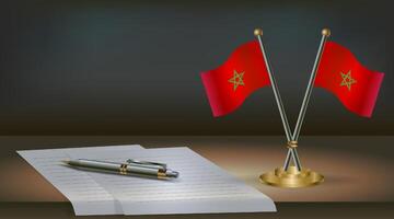 Morocco table flag on a dark gradient color background table. Illustration vector