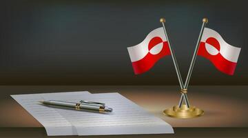Greenland table flag on a dark gradient color background table. Illustration vector