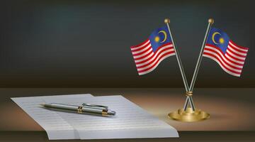 Malaysia table flag on a dark gradient color background table. Illustration vector