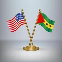 USA and Sao Tome and Principe table flag relation, with gradient background vector