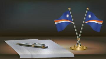 Marshall Islands table flag on a dark gradient color background table. Illustration vector