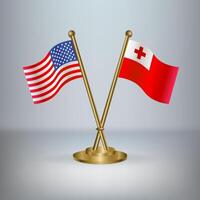 USA and Tonga table flag relation, with gradient background vector