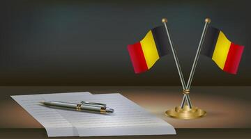 Belgium table flag on a dark gradient color background table. Illustration vector