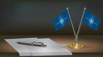 NATO table flag on a dark gradient color background table. Illustration vector