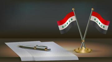 Iraq table flag on a dark gradient color background table. Illustration vector