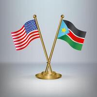 USA and Republic of North Sudan table flag relation, with gradient background vector
