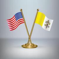 USA and Vatican City table flag relation, with gradient background vector
