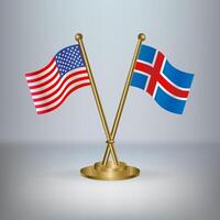 USA and Iceland table flag relation, with gradient background vector