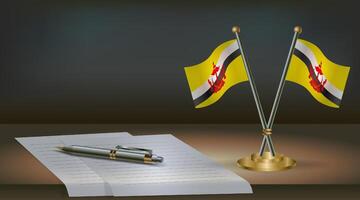 Brunei table flag on a dark gradient color background table. Illustration vector