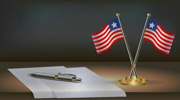 Liberia table flag on a dark gradient color background table. Illustration vector