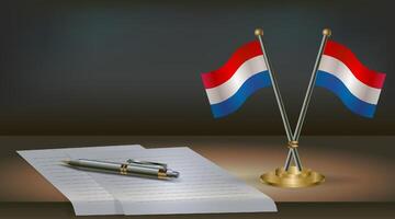 Netherlands table flag on a dark gradient color background table. Illustration vector