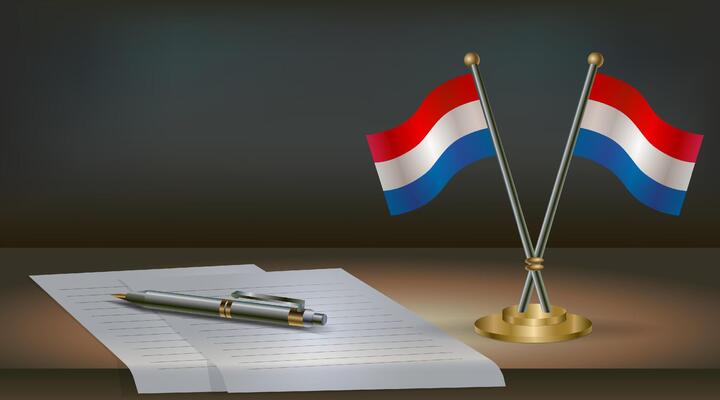 Netherlands table flag on a dark gradient color background table. Illustration