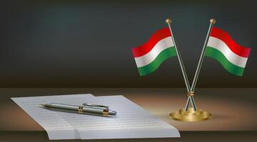 Hungary table flag on a dark gradient color background table. Illustration vector