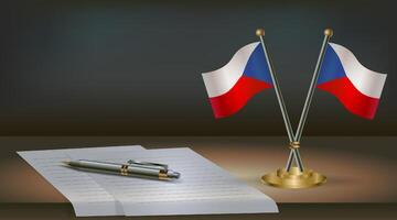 Czech Republic table flag on a dark gradient color background table. Illustration vector