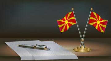 Macedonia table flag on a dark gradient color background table. Illustration vector