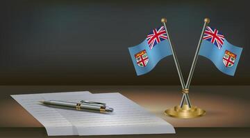 Fiji table flag on a dark gradient color background table. Illustration vector