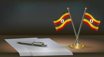 Uganda table flag on a dark gradient color background table. Illustration vector