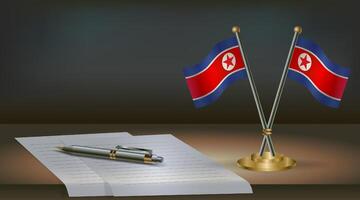 North Korea table flag on a dark gradient color background table. Illustration vector