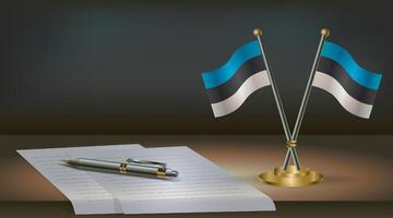 Estonia table flag on a dark gradient color background table. Illustration vector
