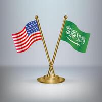 USA and Saudi Arabia table flag relation, with gradient background vector