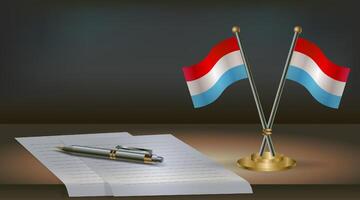 Luxembourg table flag on a dark gradient color background table. Illustration vector