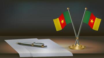 Cameroon table flag on a dark gradient color background table. Illustration vector