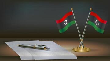 Libya table flag on a dark gradient color background table. Illustration vector