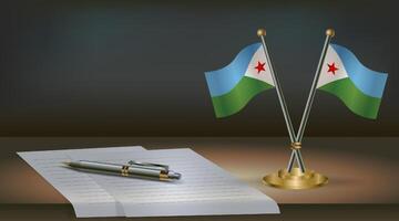 Djibouti table flag on a dark gradient color background table. Illustration vector