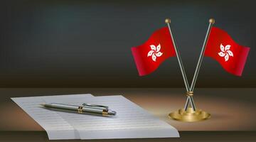 Hong Kong table flag on a dark gradient color background table. Illustration vector