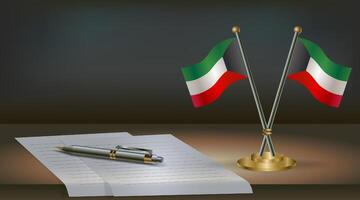 Kuwait table flag on a dark gradient color background table. Illustration vector