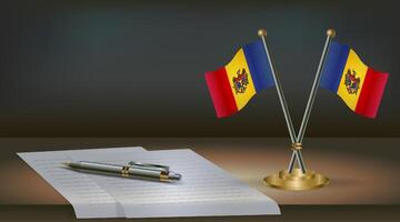Moldova table flag on a dark gradient color background table. Illustration vector