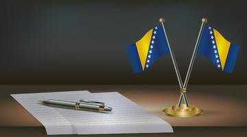 Bosnia and Herzegovina table flag on a dark gradient color background table. Illustration vector
