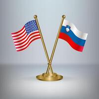 USA and Slovenia table flag relation, with gradient background vector