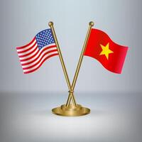 USA and Vietnam table flag relation, with gradient background vector