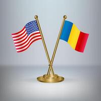 USA and Romania table flag relation, with gradient background vector
