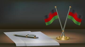 Malawi table flag on a dark gradient color background table. Illustration vector
