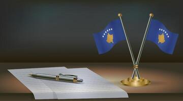 Kosovo table flag on a dark gradient color background table. Illustration vector