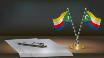 Comoros table flag on a dark gradient color background table. Illustration vector