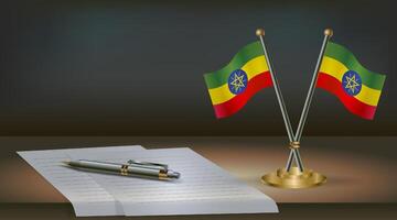 Ethiopia table flag on a dark gradient color background table. Illustration vector