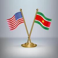 USA and Suriname table flag relation, with gradient background vector