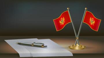 Montenegro table flag on a dark gradient color background table. Illustration vector