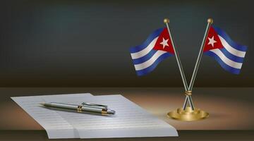 Cuba table flag on a dark gradient color background table. Illustration vector