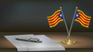 Catalonia table flag on a dark gradient color background table. Illustration vector